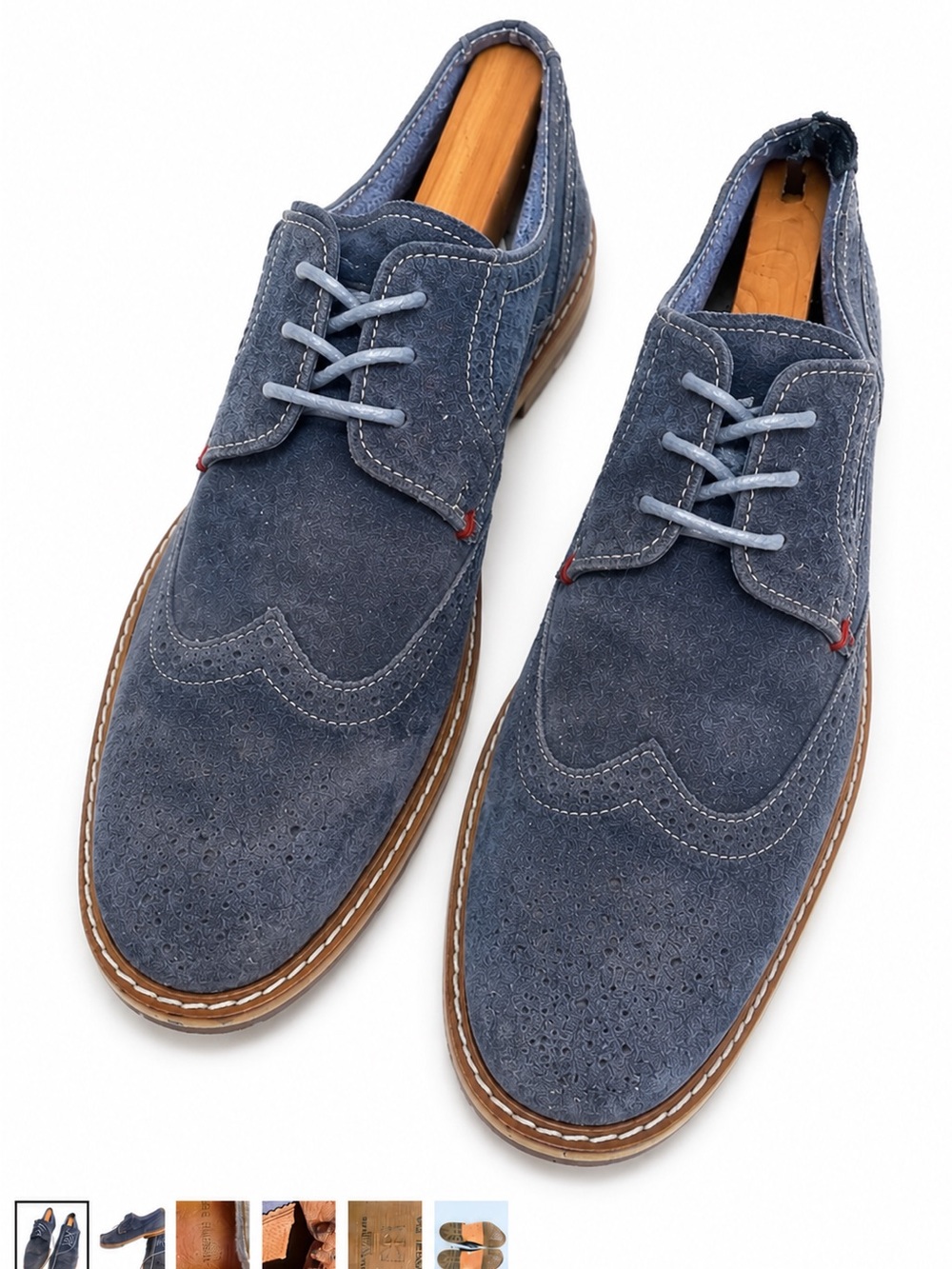 Ben Sherman Blue Suede Wingtip Brogue Oxfords.  Size 13 British Wardrobe Staples